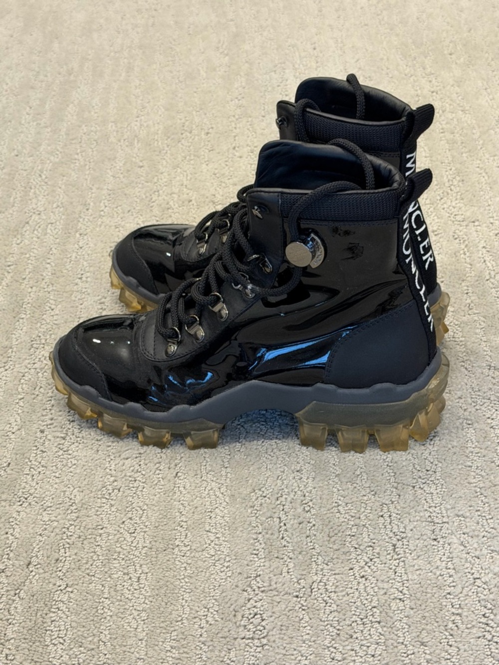 Moncler Patent Leather Colorblock Pattern Combat Boots- size 36.5 - Picture 3 of 7